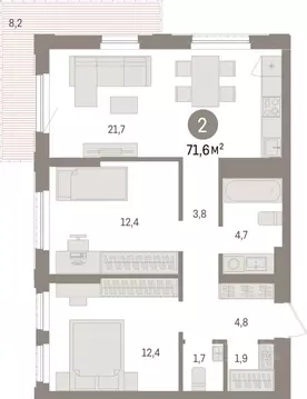 2-к кв. Липецкая область, Липецк пл. Петра Великого, 1 (71.6 м)