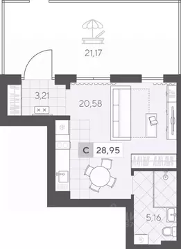 Студия Тюменская область, Тюмень Гилевский жилрайон,  (36.03 м)