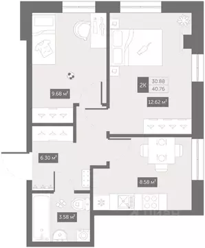 2-к кв. Санкт-Петербург ул. Матроса Железняка, 1А (40.76 м)