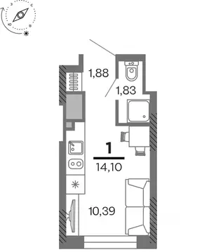 1-к кв. Рязанская область, Рязань Олимпийский городок мкр, 10 (14.1 м)