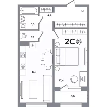 2-к кв. Новосибирская область, Новосибирск Беловежский мкр,  (53.5 м)