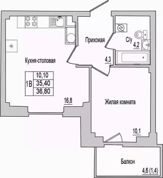 1-к кв. Псковская область, Псковский район, Завеличенская волость, д. ...