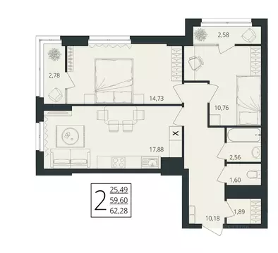 2-к кв. Волгоградская область, Волгоград ул. Степана Разина, 27/1 ...