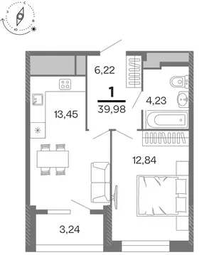 1-к кв. Рязанская область, Рязань Бирюзова Парк жилой комплекс (39.98 ...