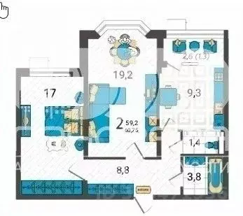 2-к кв. Краснодарский край, Анапа ул. Крылова, 13к2 (60.75 м)