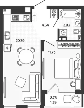 1-к кв. Калининградская область, Гурьевский муниципальный округ, пос. ...