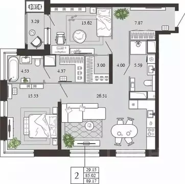2-к кв. Тульская область, Тула ул. Фридриха Энгельса, 74 (89.17 м)