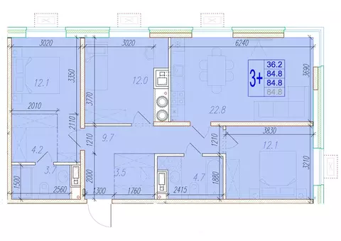 3-к кв. Астраханская область, Астрахань ул. Трофимова, 10 (84.8 м)