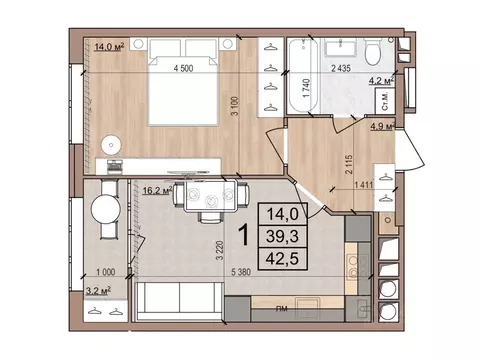 1-к кв. Рязанская область, Рязань Медицинская ул., 3 (42.5 м)