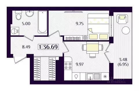 1-к кв. Калининградская область, Зеленоградск ул. Потемкина, 15А ...