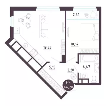 1-к кв. Рязанская область, Рязань Московское ш. (44.2 м)