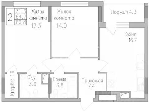 2-к кв. Липецкая область, Липецк ул. Тельмана, 120 (66.7 м)