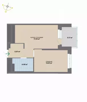 1-к кв. Свердловская область, Екатеринбург ул. Студенческая, 16 (44.98 ...