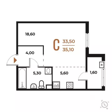 Студия Москва № 82 кв-л, Новое Летово жилой комплекс (35.1 м)