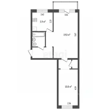 2-к кв. Челябинская область, Челябинск ул. Румянцева, 3 (45.0 м)