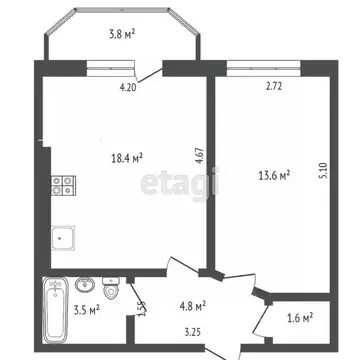 1-к кв. Ростовская область, Батайск Коммунистическая ул., 197Ак1 (41.7 ...