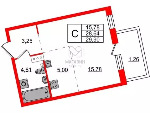 Квартира-студия: Сестрорецк, Авиационная улица, 5к2 (30 м)