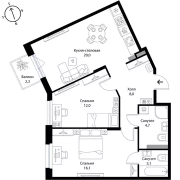 2-к кв. Ленинградская область, Ломоносовский район, Низинское с/пос, ...