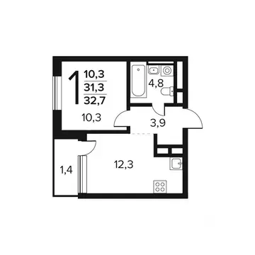 1-к кв. Москва Новые Ватутинки жилрайон, Заречный мкр,  (32.7 м)