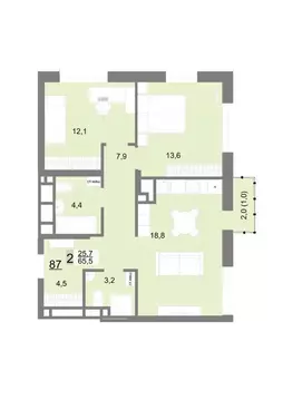 2-к кв. Свердловская область, Екатеринбург ул. Шаумяна, 77 (65.5 м)