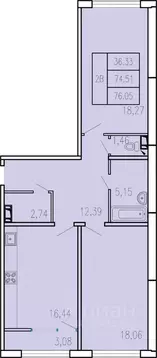 2-к кв. Чувашия, Чебоксары ул. П.В. Дементьева, 5 (76.05 м)