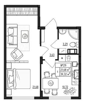 1-комнатная квартира: Малое Верево, жилой комплекс Верево-Сити (39.32 ...