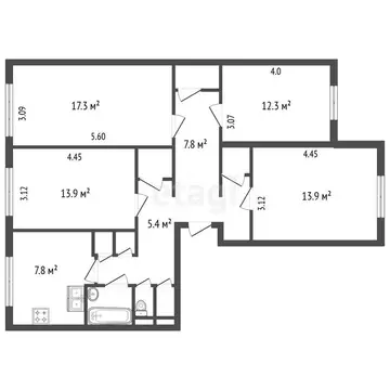 4-комнатная квартира: Санкт-Петербург, улица Рихарда Зорге, 7 (89.4 м)
