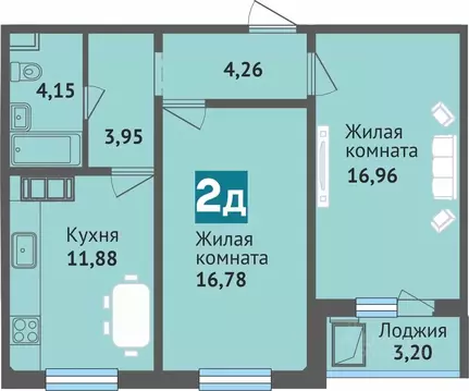 2-к кв. Чувашия, Чебоксары ул. Богдана Хмельницкого, 129 (61.16 м)
