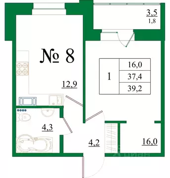 1-к кв. Ленинградская область, Гатчина Красносельское ш., 4Ак1 (39.2 ...