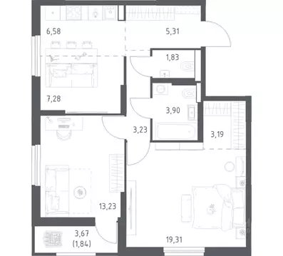 2-к кв. Башкортостан, Уфа ул. Минигали Губайдуллина, 8к9 (65.7 м)