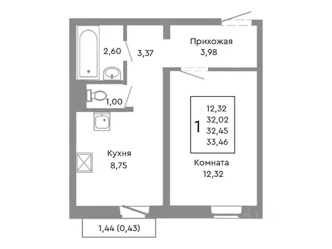 1-к кв. Челябинская область, Челябинск Нефтебазовая ул., 1-13 (32.45 ...
