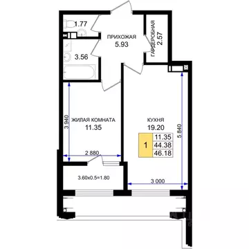 1-к кв. Краснодарский край, Новороссийск 5-я Бригада мкр,  (46.18 м)