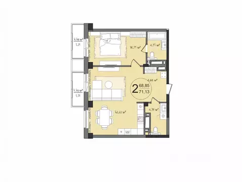 2-к кв. Челябинская область, Челябинск Манхэттен жилой комплекс (72.65 ...