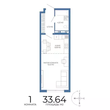 1-к кв. Пензенская область, Пенза Чаадаев жилой комплекс (33.64 м)