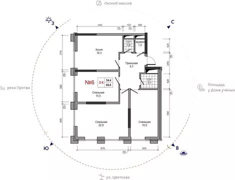 3-комнатная квартира: Обнинск, улица Усачёва, 4 (88.6 м)