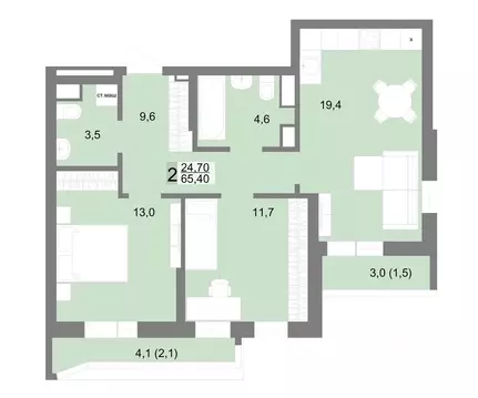 2-к кв. Свердловская область, Екатеринбург ул. Семена Лагоды, 80 (65.4 ...