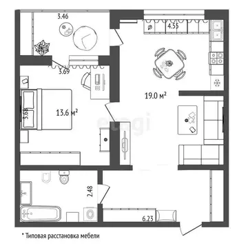 2-комнатная квартира: Тюмень, улица Малыгина, 90 (63 м)