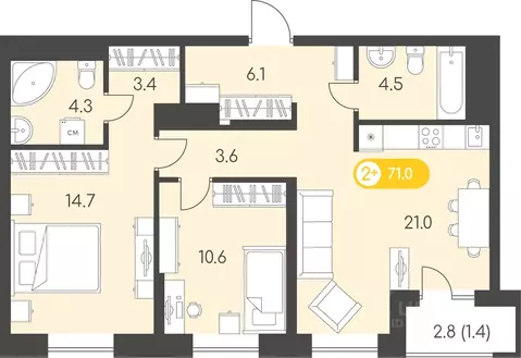 2-к кв. Удмуртия, Ижевск Столичный мкр, Новый Восход жилой комплекс ...