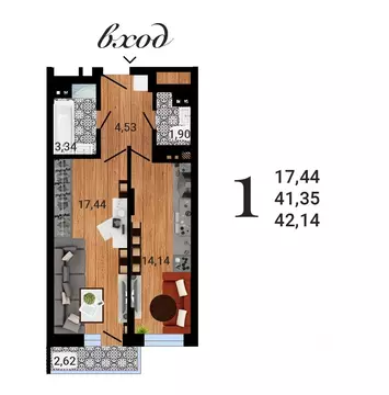 1-к кв. Воронежская область, Воронеж ул. Антонова-Овсеенко, 35С (42.14 ...