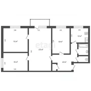 4-к кв. Омская область, Омск Звездный мкр, ул. Бережного, 1 (58.9 м)