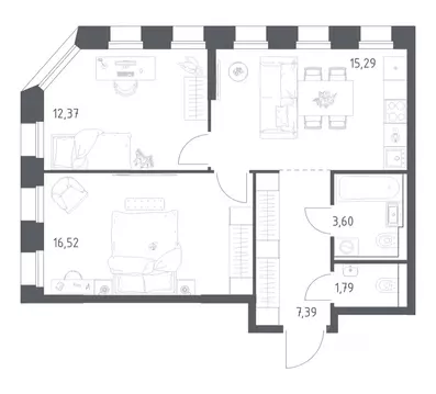 2-к кв. Татарстан, Казань Зилант Премьер жилой комплекс (56.96 м)