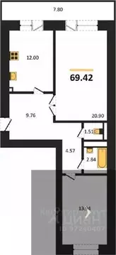 2-к кв. Воронежская область, Воронеж пер. Здоровья, 90Г/1к2 (69.42 м)