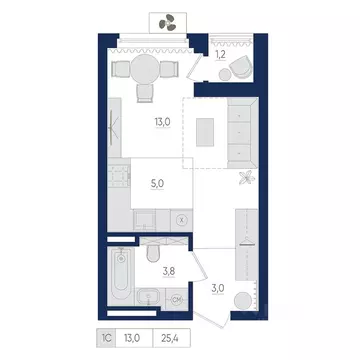 1-к кв. Башкортостан, Уфа ул. Евгения Столярова, 13 (25.4 м)