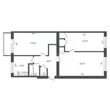 3-к кв. Вологодская область, Череповец Красная ул., 1А (62.4 м)