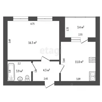 1-к кв. Башкортостан, Стерлитамак ул. Цементников, 5 (35.5 м)