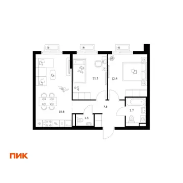 2-к кв. Московская область, Котельники Парковый мкр,  (55.4 м)
