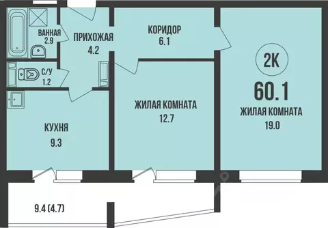 2-к кв. Новосибирская область, Новосибирск ул. Имени генерал-майора ...