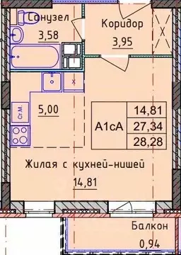 1-к кв. Ярославская область, Ярославль ул. Брагинская, 22А (28.28 м)