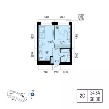 2-к кв. Башкортостан, Уфа Глумилино-1 мкр, Новатор жилой комплекс ...