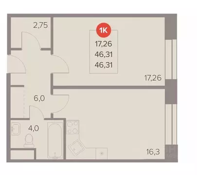 1-к кв. Московская область, Люберцы Октябрьский просп., 28А (46.31 м)